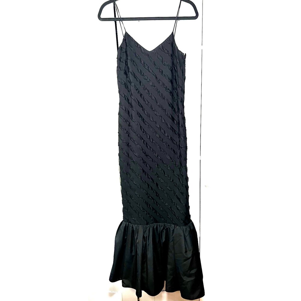Lilli Diamond Black Ruffle Tulle Maxi Dress Vintage Gown V-Neck Size 8